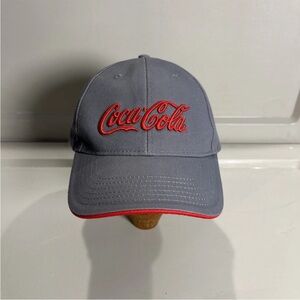 Coca Cola Embroidered Adjustable Gray Red Hat(Cap) OSFM Soda Pop Soft Drink